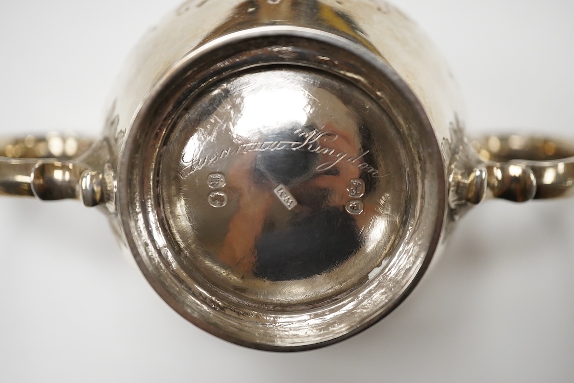 A Victorian silver two handled sugar bowl, by Walter Morrise, London, 1845, width over handles, 17.5cm, 7oz.